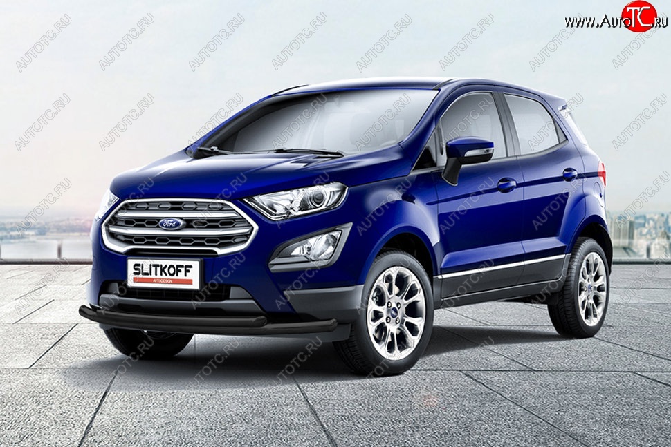 10 299 р. Защита переднего бампера Slitkoff (двойная, d57/42)  Ford EcoSport  B515 (2017-2019) рестайлинг (Сталь с полимерным покрытием. Цвет: чёрный)  с доставкой в г. Кемерово