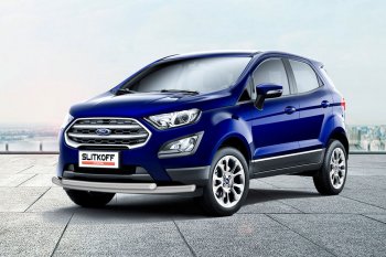 10 299 р. Защита переднего бампера Slitkoff (двойная, d57/42)  Ford EcoSport  B515 (2017-2019) рестайлинг (Сталь с полимерным покрытием. Цвет: серебристый)  с доставкой в г. Кемерово. Увеличить фотографию 1