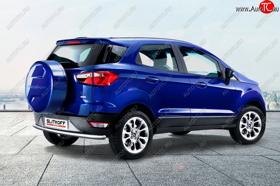 8 349 р. Защита заднего бампера Slitkoff (d57)  Ford EcoSport  B515 (2017-2019) рестайлинг (Нержавейка, Полированная)  с доставкой в г. Кемерово