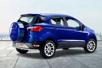 Защита заднего бампера Slitkoff (d57) Ford EcoSport  B515 (2017-2019) рестайлинг (Сталь с полимерным покрытием. Цвет: серебристый)