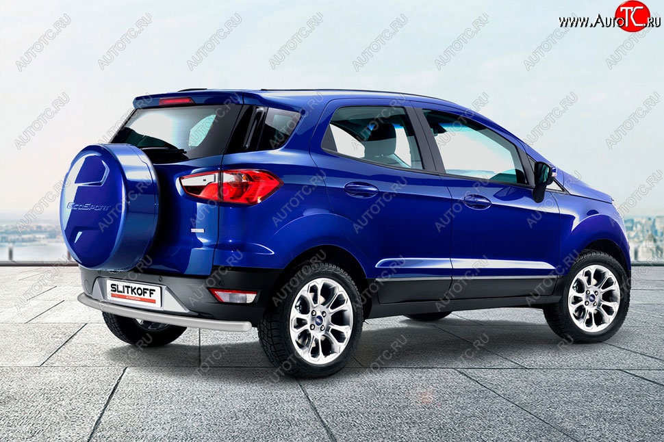 5 799 р. Защита заднего бампера Slitkoff (d57)  Ford EcoSport  B515 (2017-2019) рестайлинг (Сталь с полимерным покрытием. Цвет: серебристый)  с доставкой в г. Кемерово