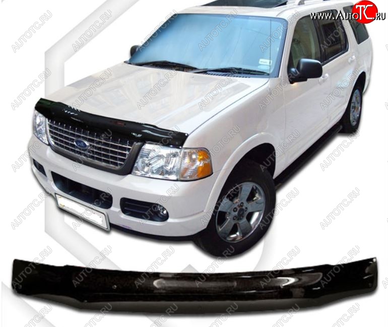 2 159 р. Дефлектор капота CA-Plastic  Ford Explorer  UN152 (2001-2005) 5 дв. (Classic черный, Без надписи)  с доставкой в г. Кемерово