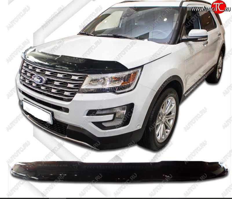 2 599 р. Дефлектор капота CA-Plastiс exclusive Ford Explorer U502 1-ый рестайлинг, 5 дв. (2015-2018) (Classic черный, Без надписи)  с доставкой в г. Кемерово
