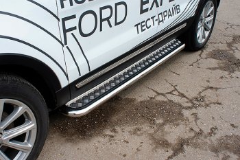 Защита порогов Slitkoff (d57, с листом) Ford Explorer  U502 (2015-2018) 1-ый рестайлинг, 5 дв. (Нержавейка)
