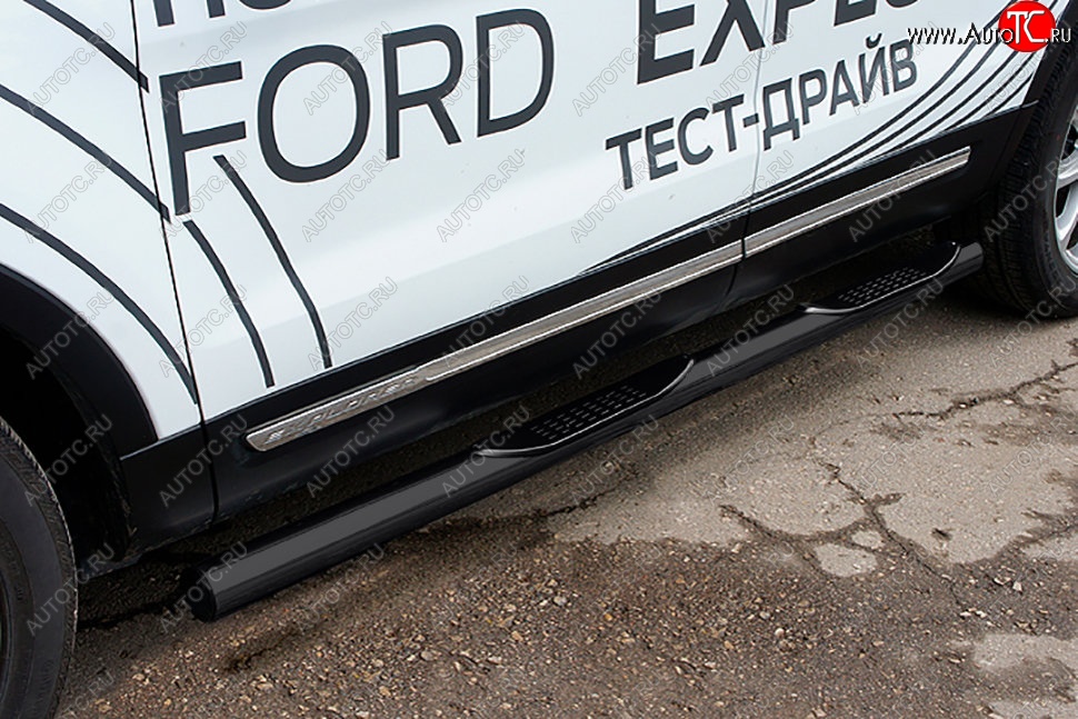16 949 р. Защита порогов Slitkoff (d76, с проступями)  Ford Explorer  U502 (2015-2018) 1-ый рестайлинг, 5 дв. (Сталь с полимерным покрытием. Цвет: чёрный)  с доставкой в г. Кемерово