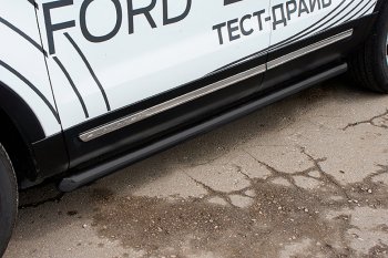 20 349 р. Защита порогов Slitkoff (d76 мм)  Ford Explorer  U502 (2015-2018) 1-ый рестайлинг, 5 дв. (Нержавейка, Полированная)  с доставкой в г. Кемерово. Увеличить фотографию 2