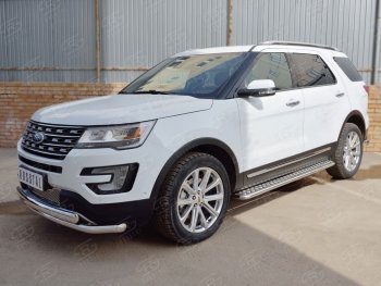 13 849 р. Защита переднего бампера (2 трубыØ63 и 75х42 мм, нержавейка) Russtal Ford Explorer U502 2-ой рестайлинг, 5 дв. (2017-2019)  с доставкой в г. Кемерово. Увеличить фотографию 3