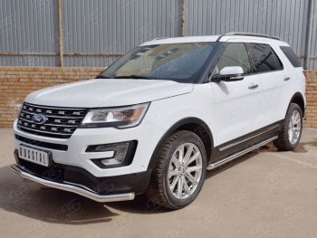 16 849 р. Защита переднего бампера (Ø63 мм волна, нержавейка) SLITKOFF  Ford Explorer  U502 (2015-2019) 1-ый рестайлинг, 5 дв., 2-ой рестайлинг, 5 дв.  с доставкой в г. Кемерово. Увеличить фотографию 2