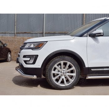 16 849 р. Защита переднего бампера (Ø63 мм волна, нержавейка) SLITKOFF  Ford Explorer  U502 (2015-2019) 1-ый рестайлинг, 5 дв., 2-ой рестайлинг, 5 дв.  с доставкой в г. Кемерово. Увеличить фотографию 3