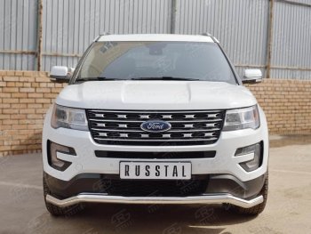 16 849 р. Защита переднего бампера (Ø63 мм волна, нержавейка) SLITKOFF  Ford Explorer  U502 (2015-2019) 1-ый рестайлинг, 5 дв., 2-ой рестайлинг, 5 дв.  с доставкой в г. Кемерово. Увеличить фотографию 4