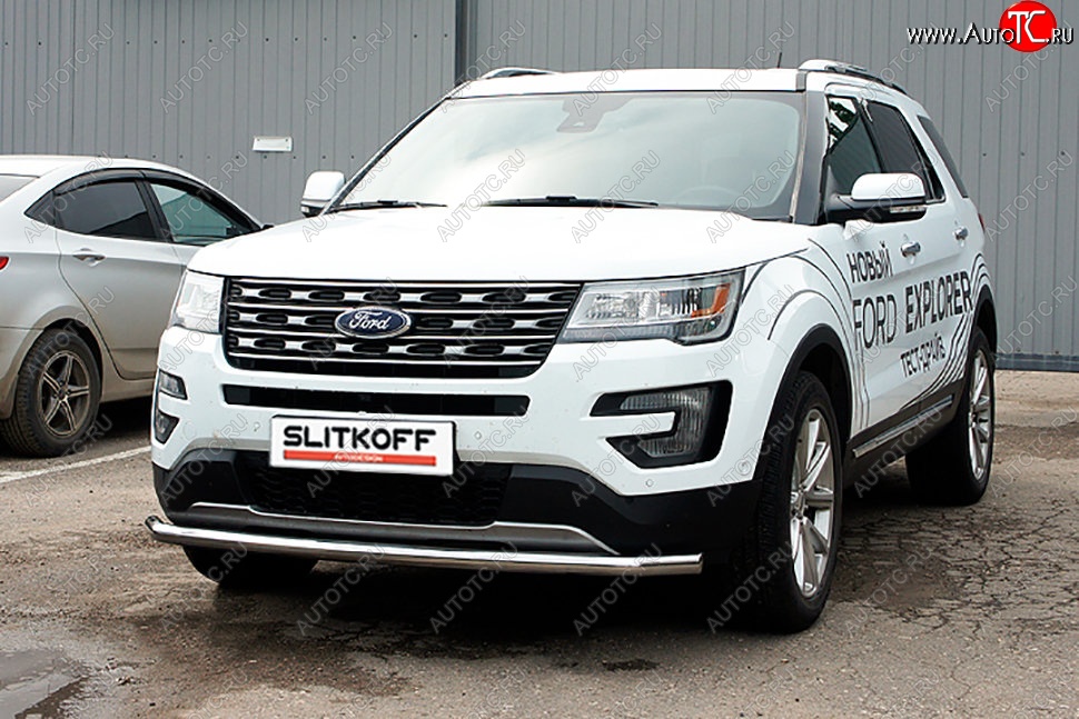 13 549 р. Защита переднего бампера Slitkoff (d57 мм)  Ford Explorer  U502 (2015-2018) 1-ый рестайлинг, 5 дв. (Нержавеющая сталь)  с доставкой в г. Кемерово