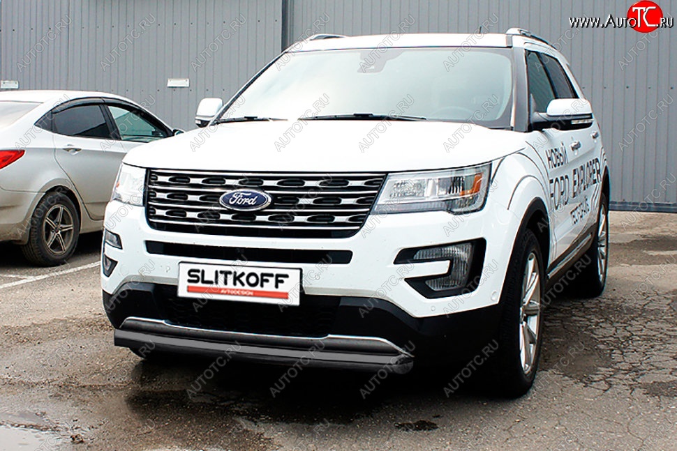 11 699 р. Защита переднего бампера Slitkoff (d76 мм)  Ford Explorer  U502 (2015-2018) 1-ый рестайлинг, 5 дв. (Сталь с полимерным покрытием. Цвет: чёрный)  с доставкой в г. Кемерово