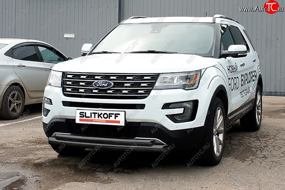 13 599 р. Защита переднего бампера Slitkoff (двойная, d76/57 мм)  Ford Explorer  U502 (2015-2018) 1-ый рестайлинг, 5 дв. (Сталь с полимерным покрытием. Цвет: чёрный)  с доставкой в г. Кемерово