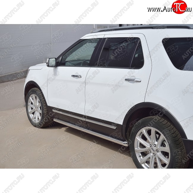 19 999 р. Защита порогов SLITKOFF из круглой трубы диаметром 63 мм SLITKOFF v1 Ford Explorer U502 2-ой рестайлинг, 5 дв. (2017-2019)  с доставкой в г. Кемерово