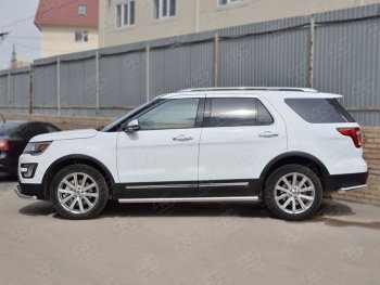 19 999 р. Защита порогов из круглой трубы d63 мм SLITKOFF v3 Ford Explorer U502 1-ый рестайлинг, 5 дв. (2015-2018)  с доставкой в г. Кемерово. Увеличить фотографию 2