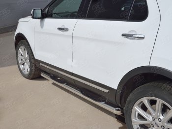 24 549 р. Защита порогов из трубы d76 мм с пластиковыми вставками для ног SLITKOFF v1 Ford Explorer U502 2-ой рестайлинг, 5 дв. (2017-2019)  с доставкой в г. Кемерово. Увеличить фотографию 3