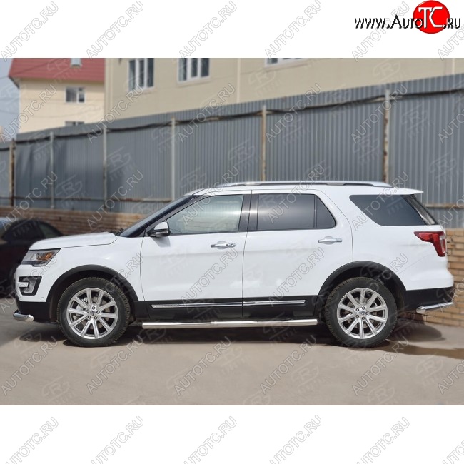 24 549 р. Защита порогов из трубы d76 мм с пластиковыми вставками для ног SLITKOFF v3 Ford Explorer U502 2-ой рестайлинг, 5 дв. (2017-2019)  с доставкой в г. Кемерово