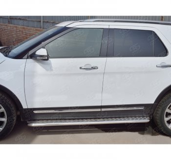Широкая защита порогов с трубой d42 мм SLITKOFF v2 Ford Explorer  U502 (2015-2019) 1-ый рестайлинг, 5 дв., 2-ой рестайлинг, 5 дв.