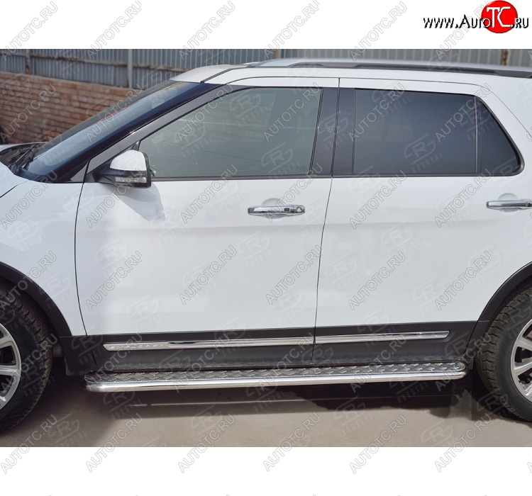 22 999 р. Широкая защита порогов с трубой d42 мм SLITKOFF v2  Ford Explorer  U502 (2015-2019) 1-ый рестайлинг, 5 дв., 2-ой рестайлинг, 5 дв.  с доставкой в г. Кемерово