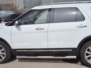 22 549 р. Защита порогов из трубы d76 мм с пластиковыми вставками для ног SLITKOFF v2 Ford Explorer U502 2-ой рестайлинг, 5 дв. (2017-2019)  с доставкой в г. Кемерово. Увеличить фотографию 3