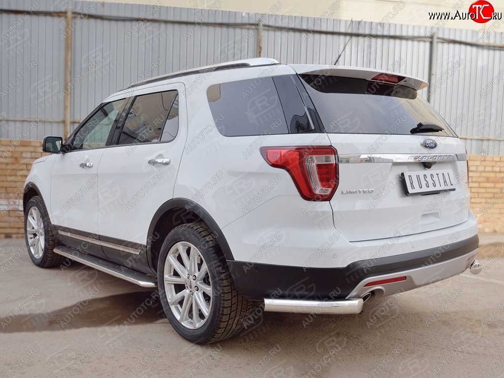 14 249 р. Защита заднего бампера (Ø76 мм уголки, нержавейка) SLITKOFF  Ford Explorer  U502 (2015-2018) 1-ый рестайлинг, 5 дв.  с доставкой в г. Кемерово