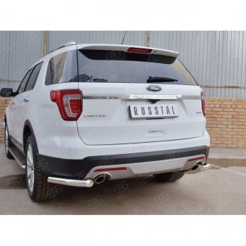 Защита заднего бампера из двух боковых уголков диаметром 63 мм SLITKOFF Ford Explorer  U502 (2015-2019) 1-ый рестайлинг, 5 дв., 2-ой рестайлинг, 5 дв.