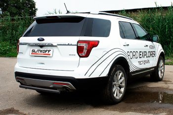 Защита заднего бампера Slitkoff (d57 мм) Ford Explorer  U502 (2015-2018) 1-ый рестайлинг, 5 дв. (Сталь с полимерным покрытием. Цвет: чёрный)