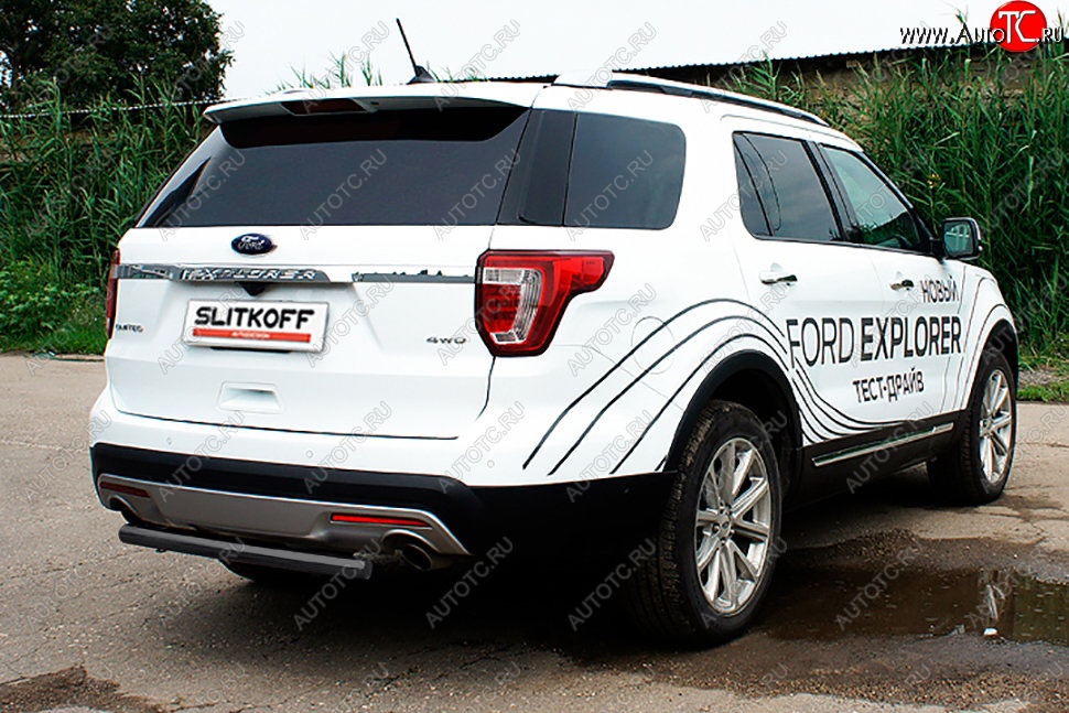 7 449 р. Защита заднего бампера Slitkoff (d57 мм)  Ford Explorer  U502 (2015-2018) 1-ый рестайлинг, 5 дв. (Сталь с полимерным покрытием. Цвет: чёрный)  с доставкой в г. Кемерово