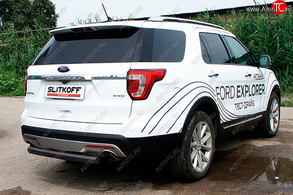8 849 р. Защита заднего бампера Slitkoff (d76 мм)  Ford Explorer  U502 (2015-2018) 1-ый рестайлинг, 5 дв. (Сталь с полимерным покрытием. Цвет: чёрный)  с доставкой в г. Кемерово