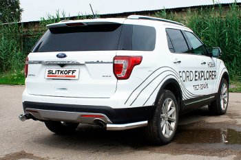 Защита заднего бампера Slitkoff (d76 мм, уголки) Ford Explorer  U502 (2015-2018) 1-ый рестайлинг, 5 дв.
