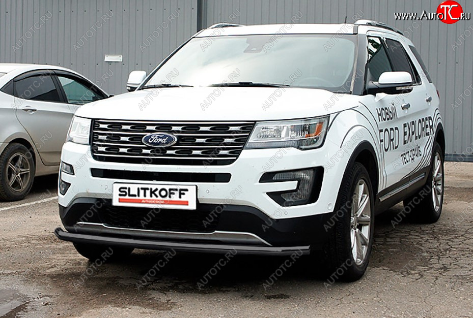 9 499 р. Защита переднего бампера Slitkoff (Ø 57 мм). Ford Explorer U502 1-ый рестайлинг, 5 дв. (2015-2018) (Сталь с полимерным покрытием. Цвет: черный)  с доставкой в г. Кемерово