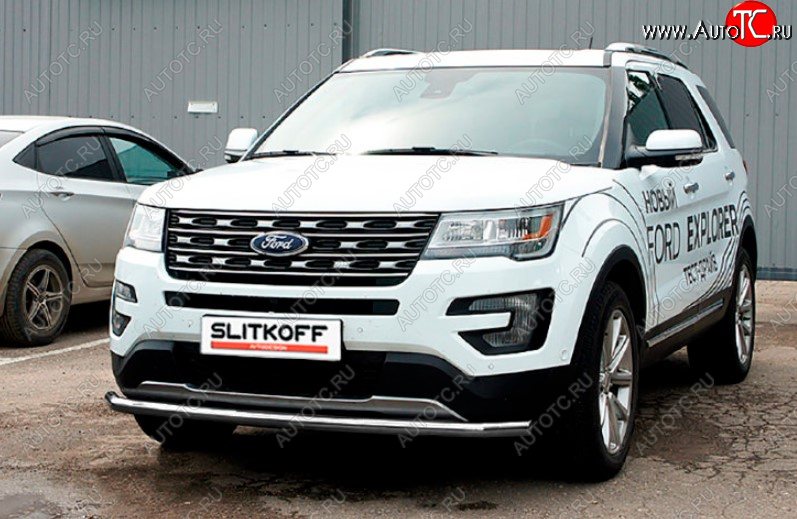 9 499 р. Защита переднего бампера Slitkoff (Ø 57 мм).  Ford Explorer  U502 (2015-2018) 1-ый рестайлинг, 5 дв. (Сталь с полимерным покрытием. Цвет: серебристый)  с доставкой в г. Кемерово