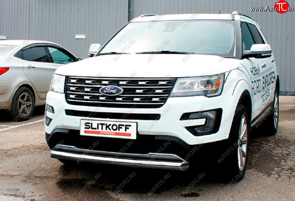 11 699 р. Защита переднего бампера Slitkoff (Ø 76 мм).  Ford Explorer  U502 (2015-2018) 1-ый рестайлинг, 5 дв. (Цвет: серебристый)  с доставкой в г. Кемерово