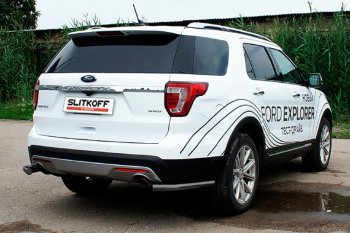 Защита заднего бампера Slitkoff (Ø 57 мм, уголки) Ford Explorer  U502 (2015-2018) 1-ый рестайлинг, 5 дв. (Цвет: черный)