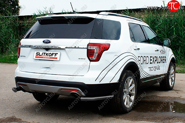 7 749 р. Защита заднего бампера Slitkoff (Ø 57 мм, уголки)  Ford Explorer  U502 (2015-2018) 1-ый рестайлинг, 5 дв. (Цвет: черный)  с доставкой в г. Кемерово