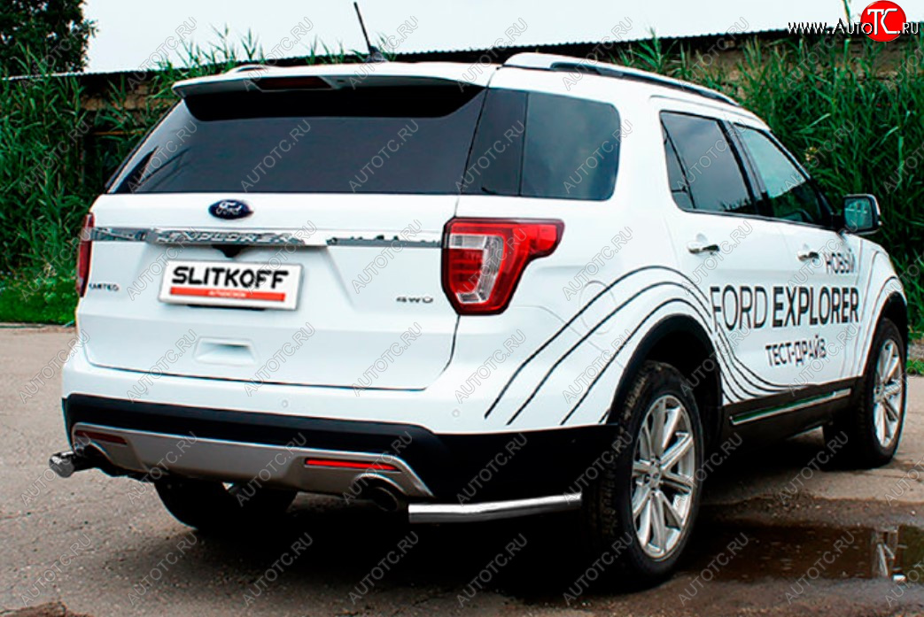 7 749 р. Защита заднего бампера Slitkoff (Ø 57 мм, уголки)  Ford Explorer  U502 (2015-2018) 1-ый рестайлинг, 5 дв. (Цвет: серебристый)  с доставкой в г. Кемерово