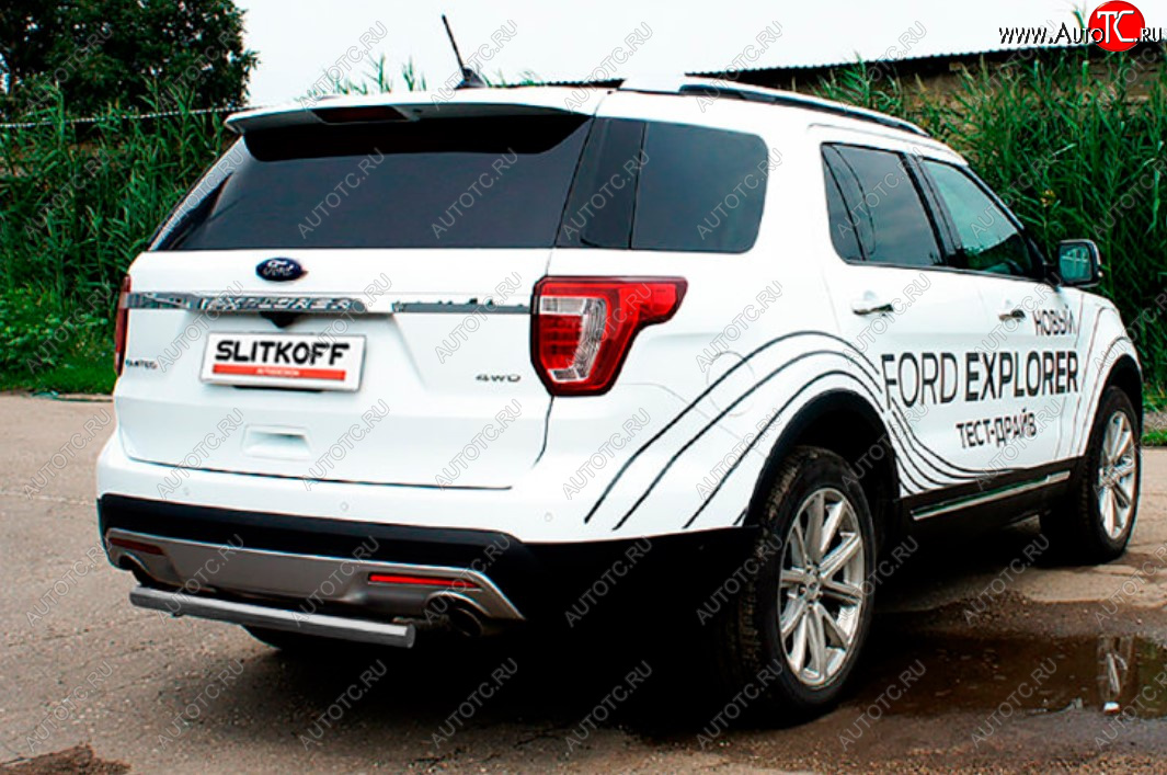 7 449 р. Защита заднего бампера Slitkoff (Ø 57 мм).  Ford Explorer  U502 (2015-2018) 1-ый рестайлинг, 5 дв. (Цвет: серебристый)  с доставкой в г. Кемерово