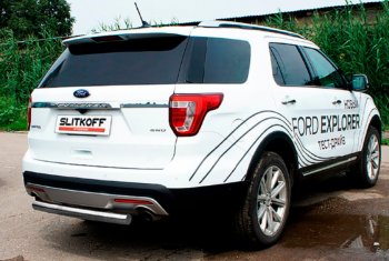 Защита заднего бампера Slitkoff (Ø мм) Ford Explorer  U502 (2015-2018) 1-ый рестайлинг, 5 дв. (Цвет: серебристый)