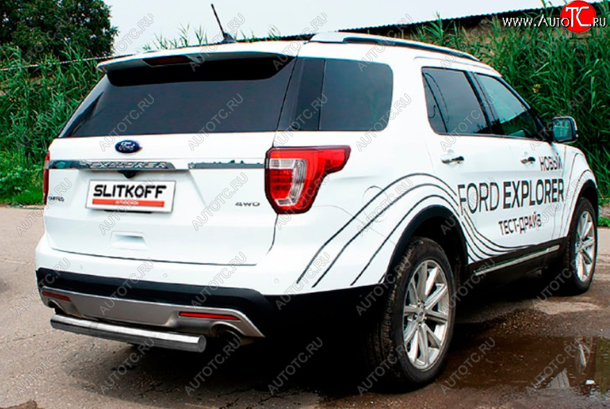8 849 р. Защита заднего бампера Slitkoff (Ø мм)  Ford Explorer  U502 (2015-2018) 1-ый рестайлинг, 5 дв. (Цвет: серебристый)  с доставкой в г. Кемерово
