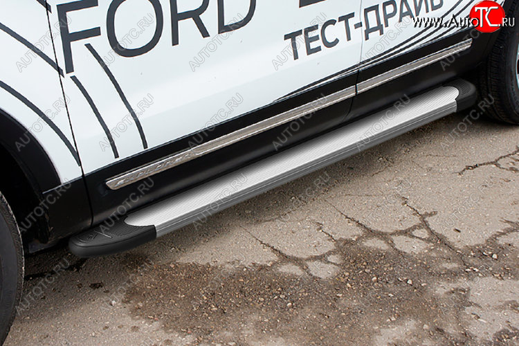 13 349 р. Пороги алюминиевые Optima Silver 1800 серебристые на  Ford Explorer  U502 (2015-2018) 1-ый рестайлинг, 5 дв. (Optima Silver)  с доставкой в г. Кемерово