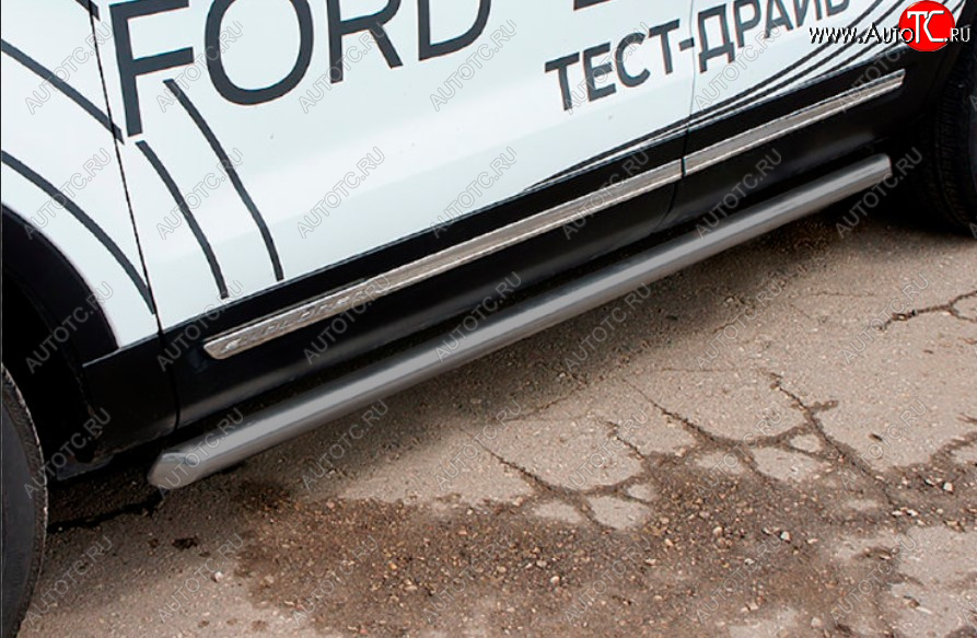14 249 р. Защита порогов Slitkoff (Ø 76 мм, труба)  Ford Explorer  U502 (2015-2018) 1-ый рестайлинг, 5 дв. (Сталь с полимерным покрытием. Цвет: серебристый)  с доставкой в г. Кемерово