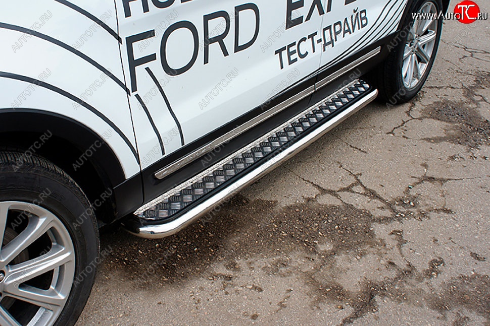 22 899 р. Защита порогов Slitkoff (d57, с листом)  Ford Explorer  U502 (2017-2019) 2-ой рестайлинг, 5 дв. (Нержавейка)  с доставкой в г. Кемерово