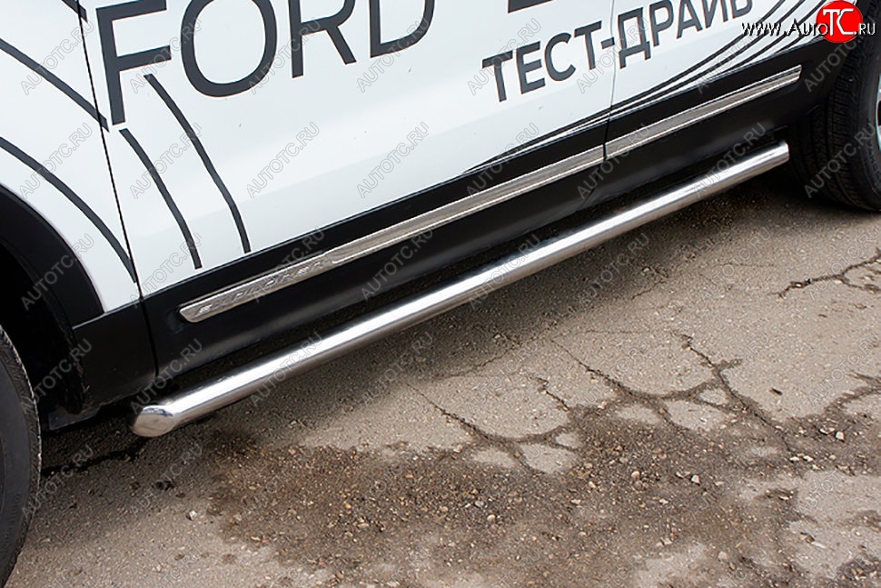 20 349 р. Защита порогов Slitkoff (d76 мм)  Ford Explorer  U502 (2017-2019) 2-ой рестайлинг, 5 дв. (Нержавейка, Полированная)  с доставкой в г. Кемерово