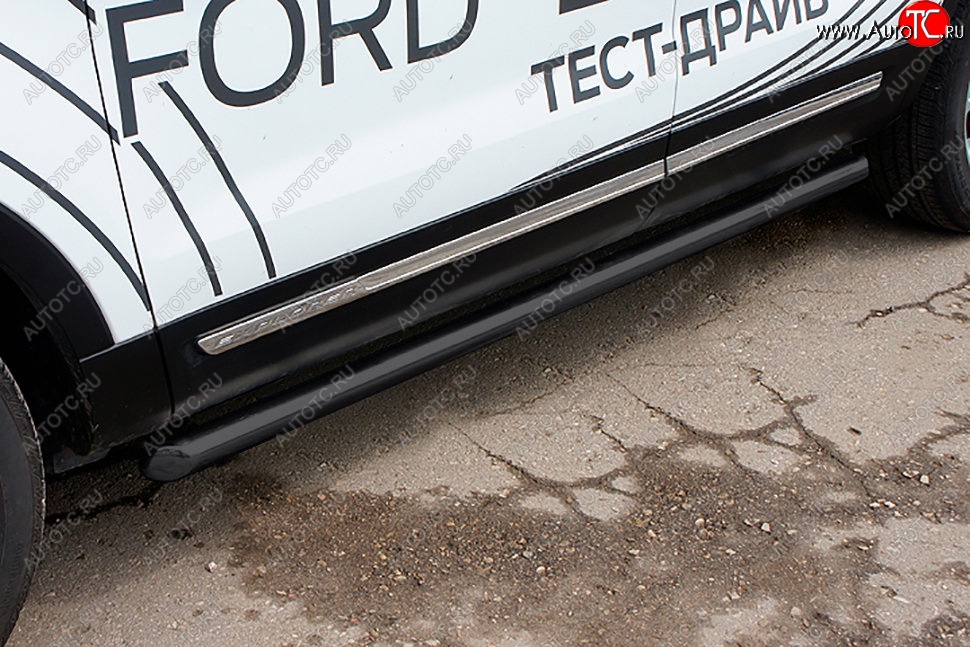 14 249 р. Защита порогов Slitkoff (d76 мм)  Ford Explorer  U502 (2017-2019) 2-ой рестайлинг, 5 дв. (Сталь с полимерным покрытием. Цвет: чёрный)  с доставкой в г. Кемерово