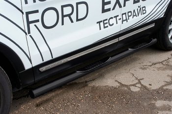 23 999 р. Защита порогов Slitkoff (d76, с проступями)  Ford Explorer  U502 (2017-2019) 2-ой рестайлинг, 5 дв. (Нержавейка, Полированная)  с доставкой в г. Кемерово. Увеличить фотографию 2