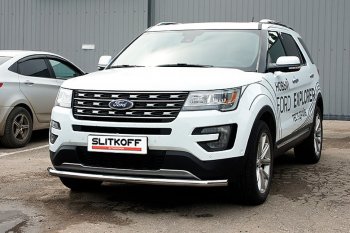 13 549 р. Защита переднего бампера Slitkoff (d57 мм)  Ford Explorer  U502 (2017-2019) 2-ой рестайлинг, 5 дв. (Нержавейка, Полированная)  с доставкой в г. Кемерово. Увеличить фотографию 1