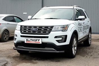 9 499 р. Защита переднего бампера Slitkoff (d57 мм)  Ford Explorer  U502 (2017-2019) 2-ой рестайлинг, 5 дв. (Сталь с полимерным покрытием. Цвет: чёрный)  с доставкой в г. Кемерово. Увеличить фотографию 1