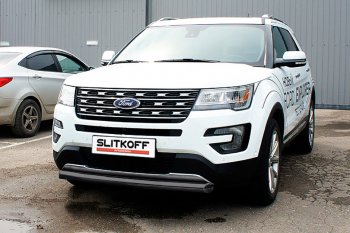 16 749 р. Защита переднего бампера Slitkoff (d76 мм)  Ford Explorer  U502 (2017-2019) 2-ой рестайлинг, 5 дв. (Нержавейка, Полированная)  с доставкой в г. Кемерово. Увеличить фотографию 2