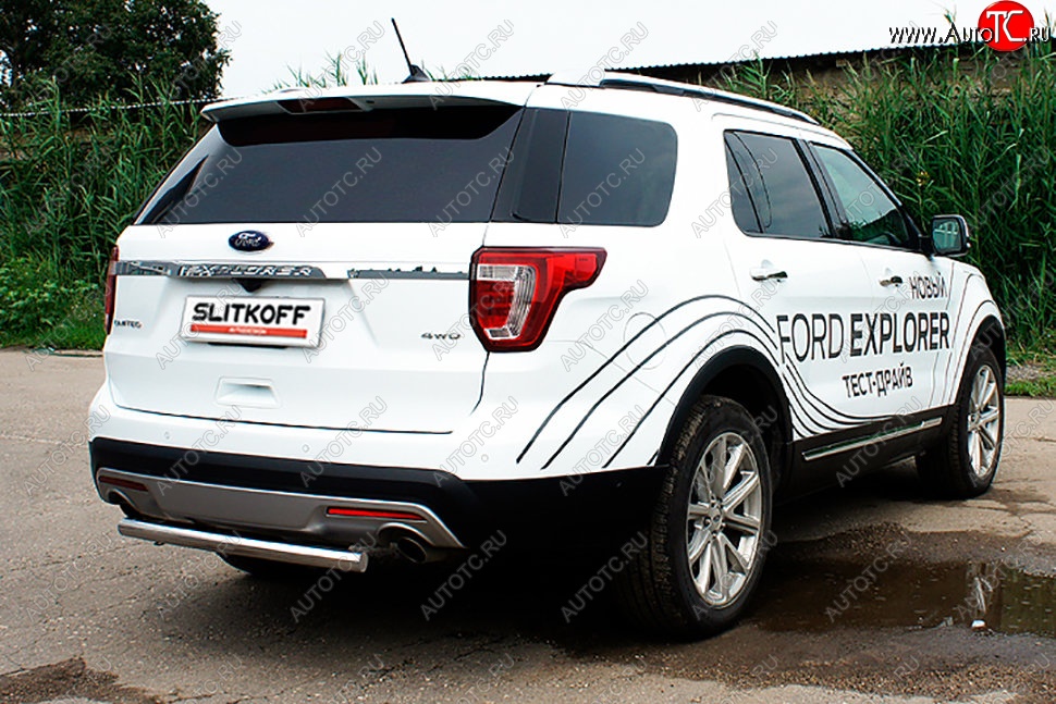 10 649 р. Защита заднего бампера Slitkoff (d57)  Ford Explorer  U502 (2017-2019) 2-ой рестайлинг, 5 дв. (Нержавейка, Без окраски)  с доставкой в г. Кемерово