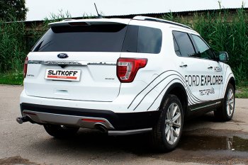 Защита заднего бампера Slitkoff (d57 мм, уголки) Ford Explorer  U502 (2017-2019) 2-ой рестайлинг, 5 дв. (Сталь с полимерным покрытием. Цвет: чёрный)